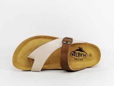 Tong femme chic et confortable cuir beige marron PLAKTON barbados fabrication Espagne