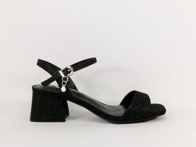 Sandale noire paillettes femme chic à talon carré destockage XTi 142346 tendance pas cher