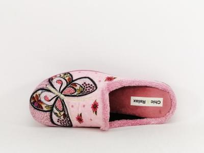 Chausson mule femme motif papillon original et confortable CHIC & RELAX rapillon rose velours