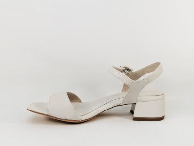 Sandale blanche chic à talon carré destockage TAMARIS 28265 en cuir femme