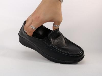 Mocassins femme compensés pieds sensibles grand confort cuir noir AYOKA dastor sans lacets