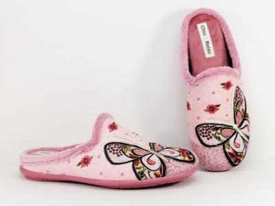 Chausson mule femme motif papillon original et confortable CHIC & RELAX rapillon rose velours