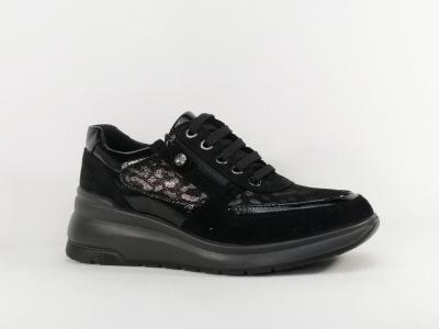 Basket noire femme trs confortable en cuir compense habille destockage IMAC 6085403