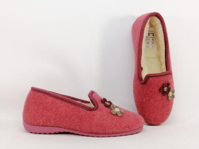 Chaussons chauds femme fourrés pure laine SOCA 0340 fresa rose souple