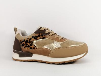 Basket grande taille femme chic camel leopard CINK ME DML-351  pas cher