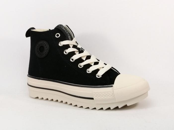 Basket montante femme toile noire destockage REFRESH 172200 confortable tendance
