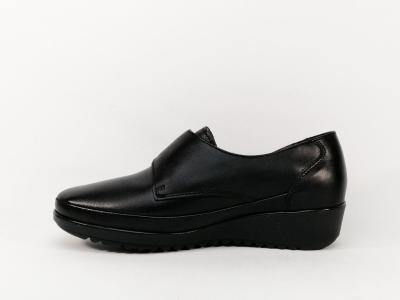 Chaussure femme grand confort pied sensible cuir noir à velcro ORLAND 6003