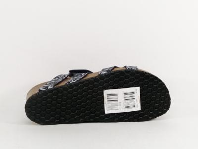 Mule compensée femme confortable à scratch destockage MORAN'S jaly noir pas cher semelle cuir