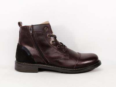 Bottine homme chic cuir marron de qualité ORLAND 25113 souple et confort double zip et lacets