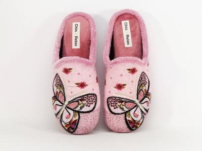 Chausson mule femme motif papillon original et confortable CHIC & RELAX rapillon rose velours