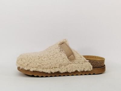 Sabot femme cuir confort et original aspect laine MORAN'S melon